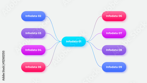 Organizational chart for explaining concepts, ideas, projects, or hierarchical structures. Infographic Diagram with 8 steps, options or processes