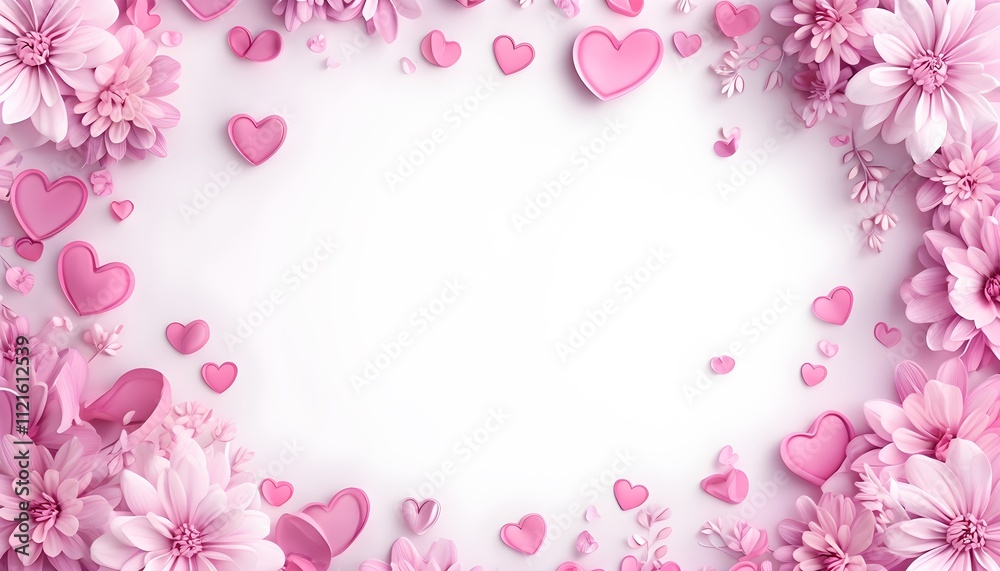 Soft Focus Floral Border with Romantic Hearts for Elegant Designs