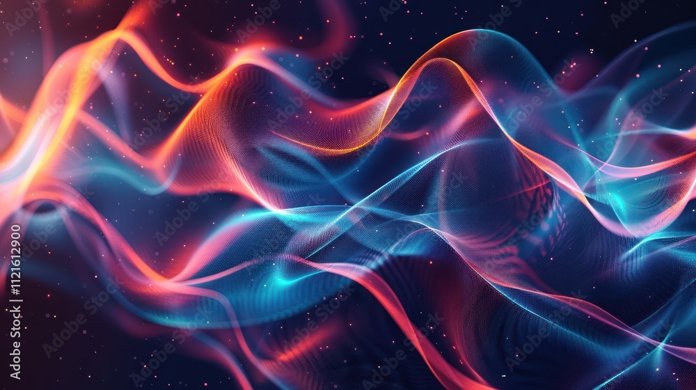 Fototapeta premium Abstract background with intertwined blue and red sound waves, AI generated image