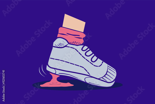 Foot step on chewing gum in the walkway. Stuck with problem. Failure and error.