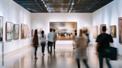Fototapeta Naklejka Na Ścianę i Meble -  People viewing art in a modern gallery. (1)