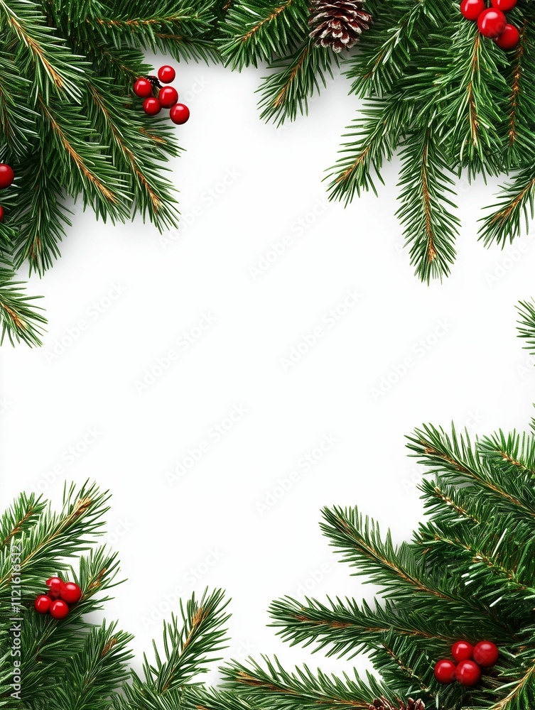 Festive Christmas border with red and gold ornaments, pine branches, and decorative elements on a clean background. Festive Christmas border with red and gold ornaments, pine branches, and decorative elements on a clean background.
