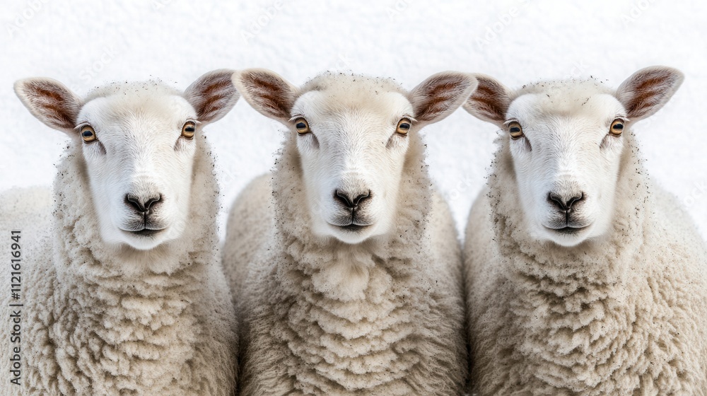 Fototapeta premium A fragment of a white carpet with a close-up of light wool, displaying a detailed woven pattern, set against a background of white natural sheep wool and beige fluffy fur