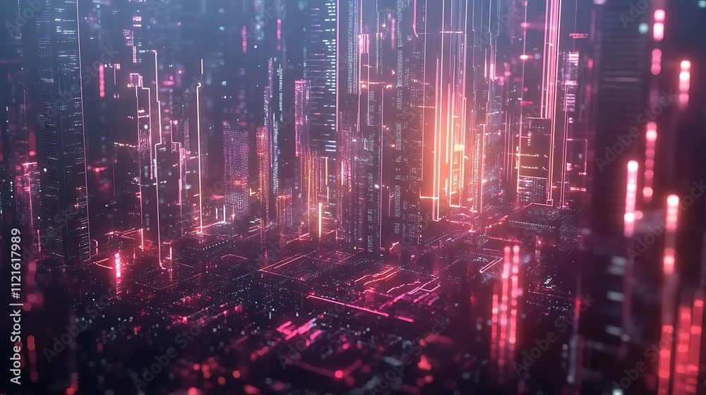 Obraz premium Financial analytics visualization with glowing digital numbers and futuristic charts