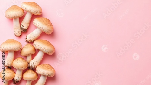 Vivid Golden Teacher Mushrooms on Pink Background