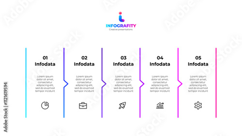 Clean infographic design presenting five key data points with corresponding icons, ideal for business presentations and reports