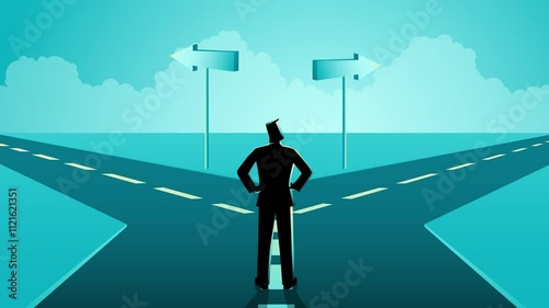 Business concept motion graphics of a businessman choosing which path he should go