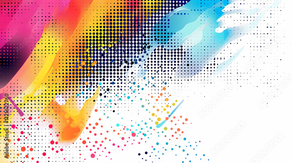 custom made wallpaper toronto digitalVibrant abstract paint splatters with halftone dots create a dynamic visual effect.