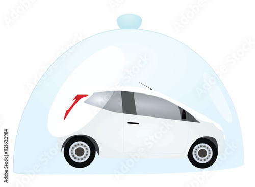 Car under glass dome. vector illustration