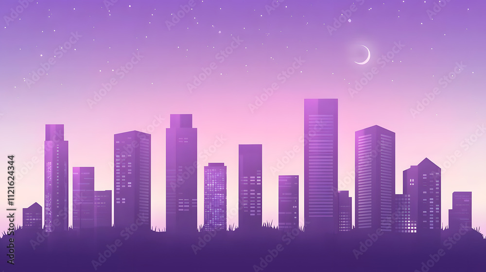 Urban skyline at dusk with purple hues Urban skyline at dusk with purple hues