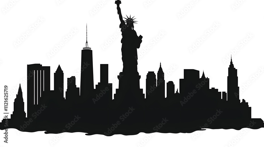Naklejka premium Silhouette of iconic city skyline at dusk