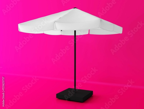 Umbrella mockup template. Promotion square advertising outdoor garden white umbrella. Isolated umbrella on pink background. Ready for your design. Product packaging.  photo