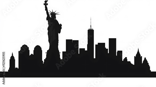 Silhouetted skyline featuring iconic landmarks.
