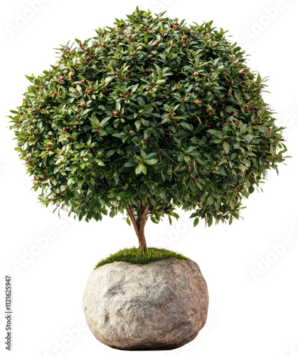 Lush Green Tree in Stone Pot