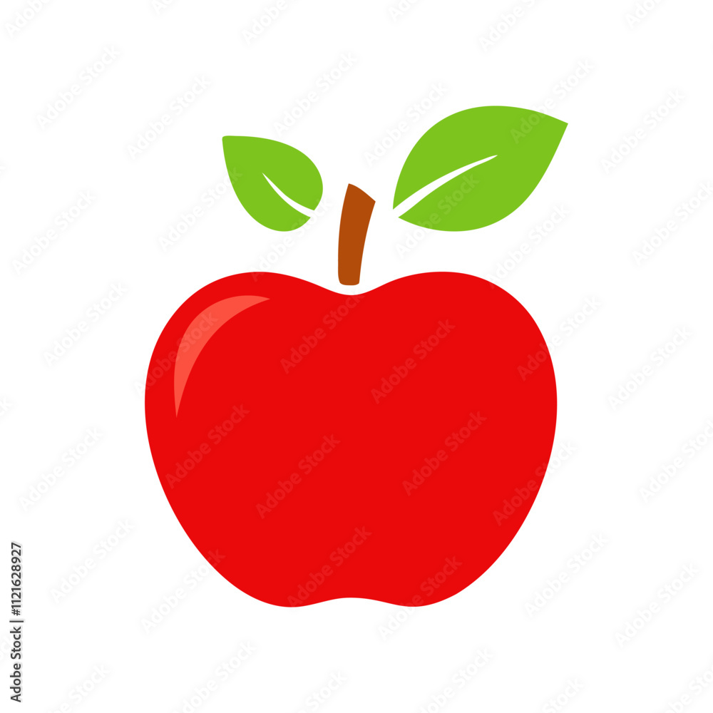Fototapeta premium Apple with Leaf Vector Art for Design, red apple isolated on white