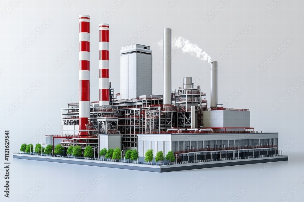 Obraz premium Industrial power plant operations urban setting 3d model modern environment aerial view energy efficiency concept