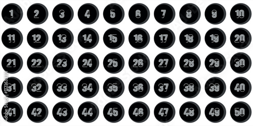 Circles and numbered numbers, arranged from 1 to 50. Circles angled cut lines, premium abstract black
 photo