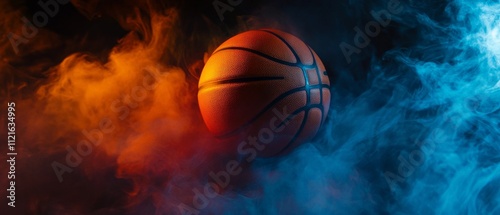 Wallpaper Mural Dynamic Basketball in Colorful Smoke: Sports Photography of a Basketball With Orange and Blue Backgrounds for Action and Energy Themes Torontodigital.ca