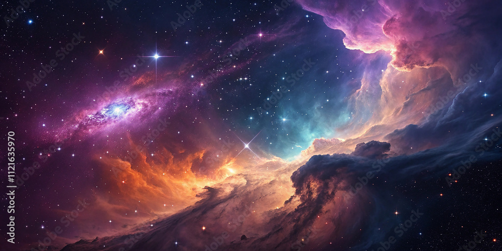Cloud nebula of a colorful cosmic galaxy. Starry night sky. Astronomy ...