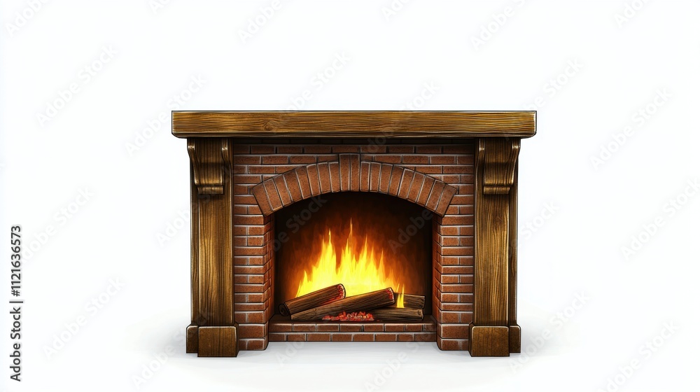 A cozy fireplace with a warm fire, ideal for creating a comforting atmosphere. A cozy fireplace with a warm fire, ideal for creating a comforting atmosphere.