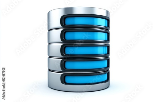 A clean icon of a database stack, with glowing blue lines and soft gradients on a white background