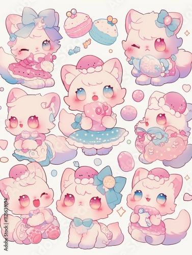 Pastel Kawaii Animal Stickers: Cute Characters in Clip Art Style