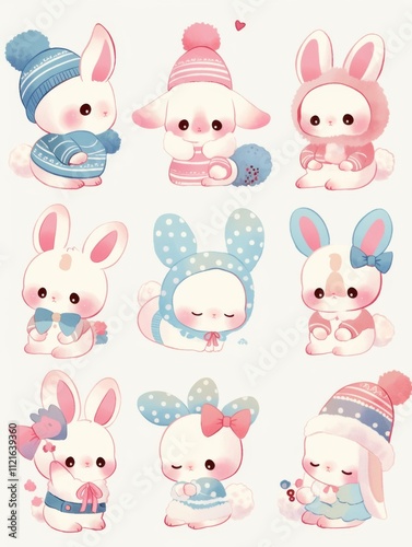 Pastel Kawaii Animal Stickers: Cute Characters in Clip Art Style
