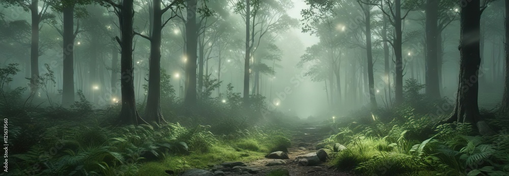 A misty forest scene with an abstract green background and twinkling lights, twinkling lights, starry night sky, misty forest A misty forest scene with an abstract green background and twinkling lights, twinkling lights, starry night sky, misty forest