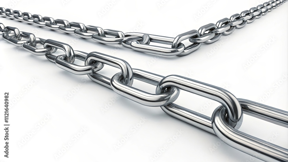 Fototapeta premium Two chains of metal links are shown side by side