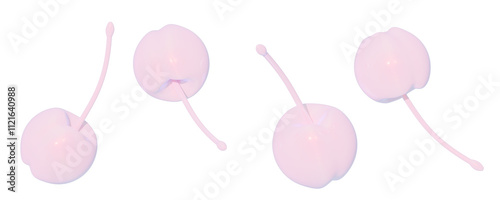 3d icon, 3d illustration, glossy pink cute cherry set on an isolated background