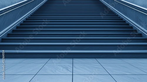 Blue Staircase with Smooth Steps and Clean Tiles Leading Upwards