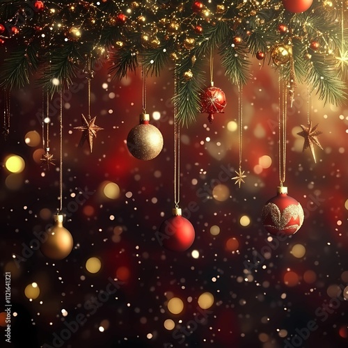 Beautifully decorated Christmas tree with sparkling ornaments and lights against a festive background.