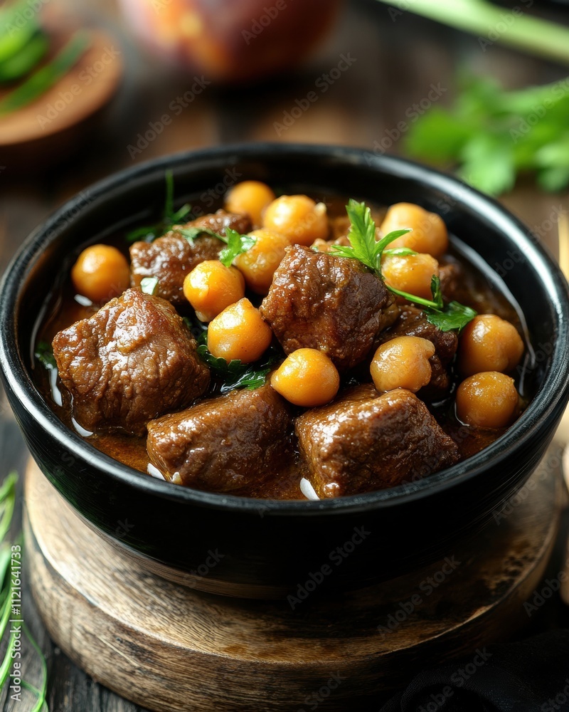 Savoring BozbashA Culinary Journey through Azerbaijani Lamb Stew with Chickpeas in a Cozy Setting