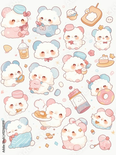 Pastel Kawaii Animal Stickers: Cute Characters in Clip Art Style