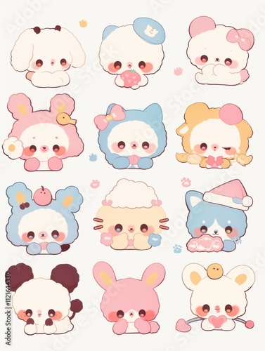 Pastel Kawaii Animal Stickers: Cute Characters in Clip Art Style