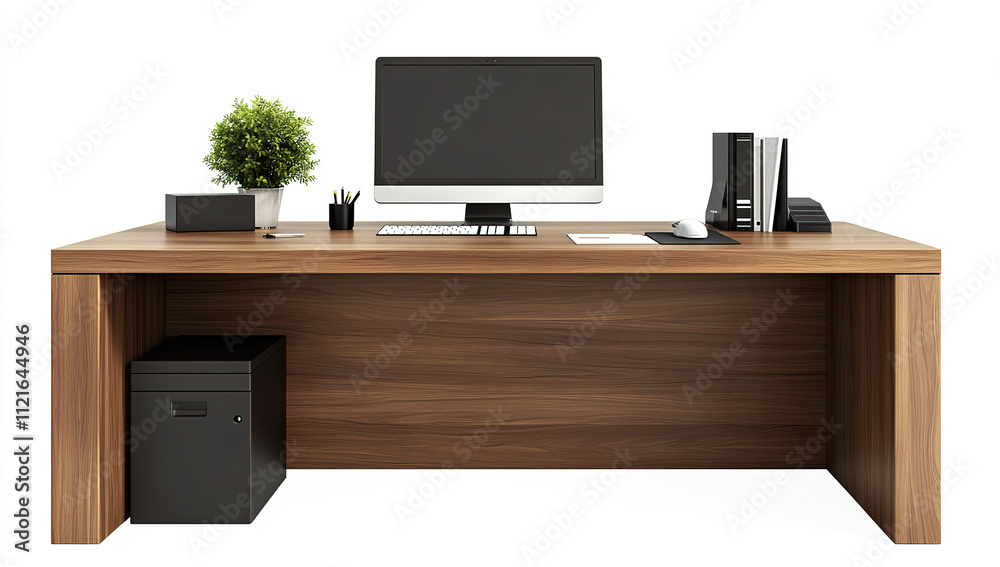 Modern Office Desk in Light-Oak with Studio-White Accents: Isolated Workspace Furniture on White Background, High-Resolution Professional Photo Modern Office Desk in Light-Oak with Studio-White Accents: Isolated Workspace Furniture on White Background, High-Resolution Professional Photo
