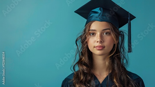 Graduation celebration for young woman in academic regalia studio portrait educational milestone inspirational setting personal reflection