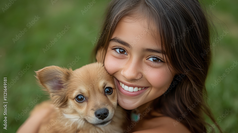 Canadian girl holding pet dog playing on grass outside together Canadian girl holding pet dog playing on grass outside together
