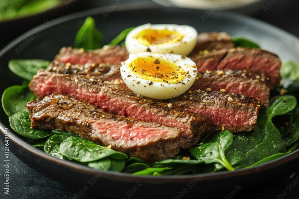 Sizzling Seared Steak with Soft-Boiled Egg Gourmet Kitchen Culinary Delight Cozy Atmosphere Close-Up Culinary Art for Food Lovers Sizzling Seared Steak with Soft-Boiled Egg Gourmet Kitchen Culinary Delight Cozy Atmosphere Close-Up Culinary Art for Food Lovers