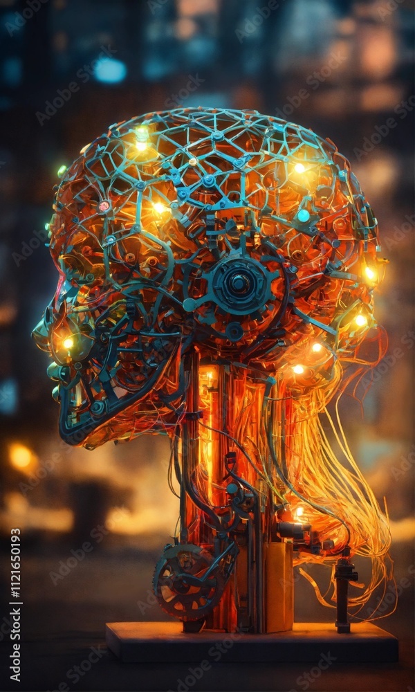 Obraz premium abstract digital human brain illustration with a headphone