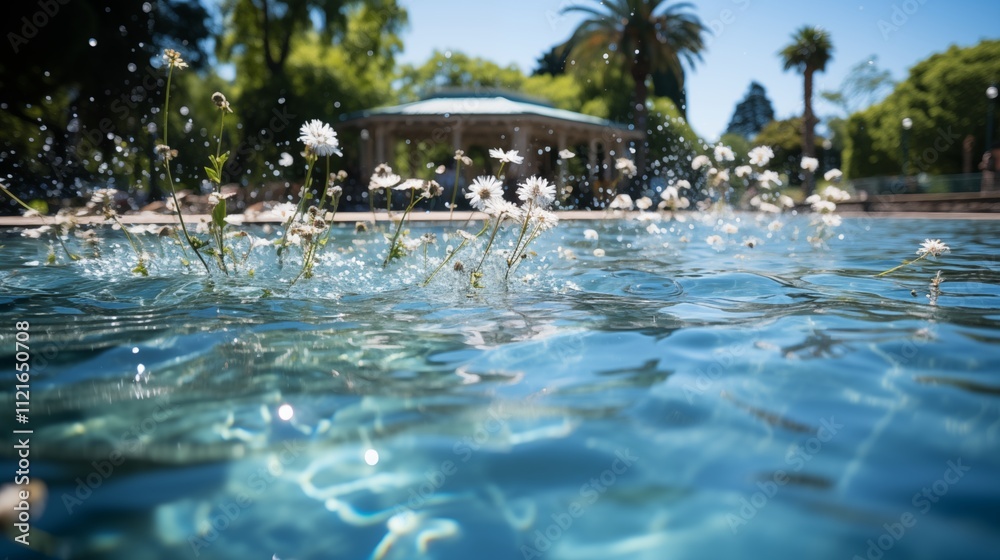 A refreshing splash of water bursts from a fountain, perfect for cooling off in a lively water park. A refreshing splash of water bursts from a fountain, perfect for cooling off in a lively water park.