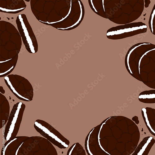 Cookie frame, poster with mocha mousse color background, template, empty space for insert.