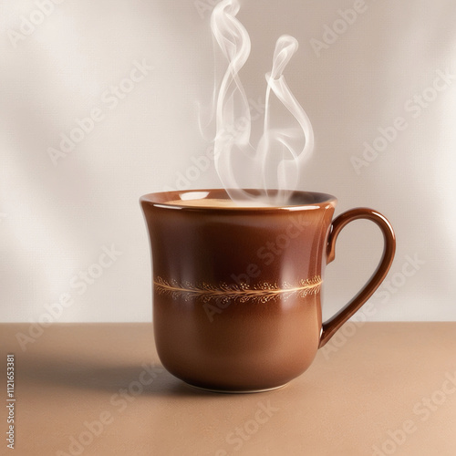 A high-resolution, transparent PNG image of a hot steaming coffee mug, sitting on a transparent background, with delicate tendrils of steam rising gently from the rim, creating a warm and inviting atm