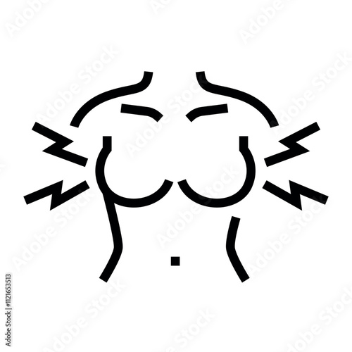 Breast swelling line black icon. Vector isolated button.