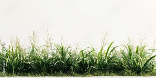 Lush Green Grass Border Nature Plants Foliage White Background High Resolution Detailed Texture