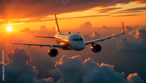 airplane at sunset
