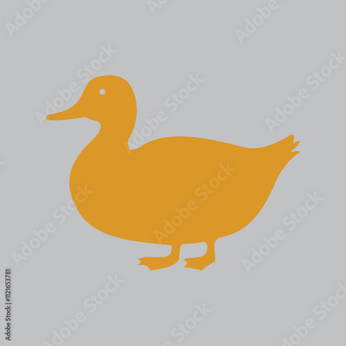 Minimalist flat design of a duck silhouette in solid orange with smooth curves and a modern aesthetic photo