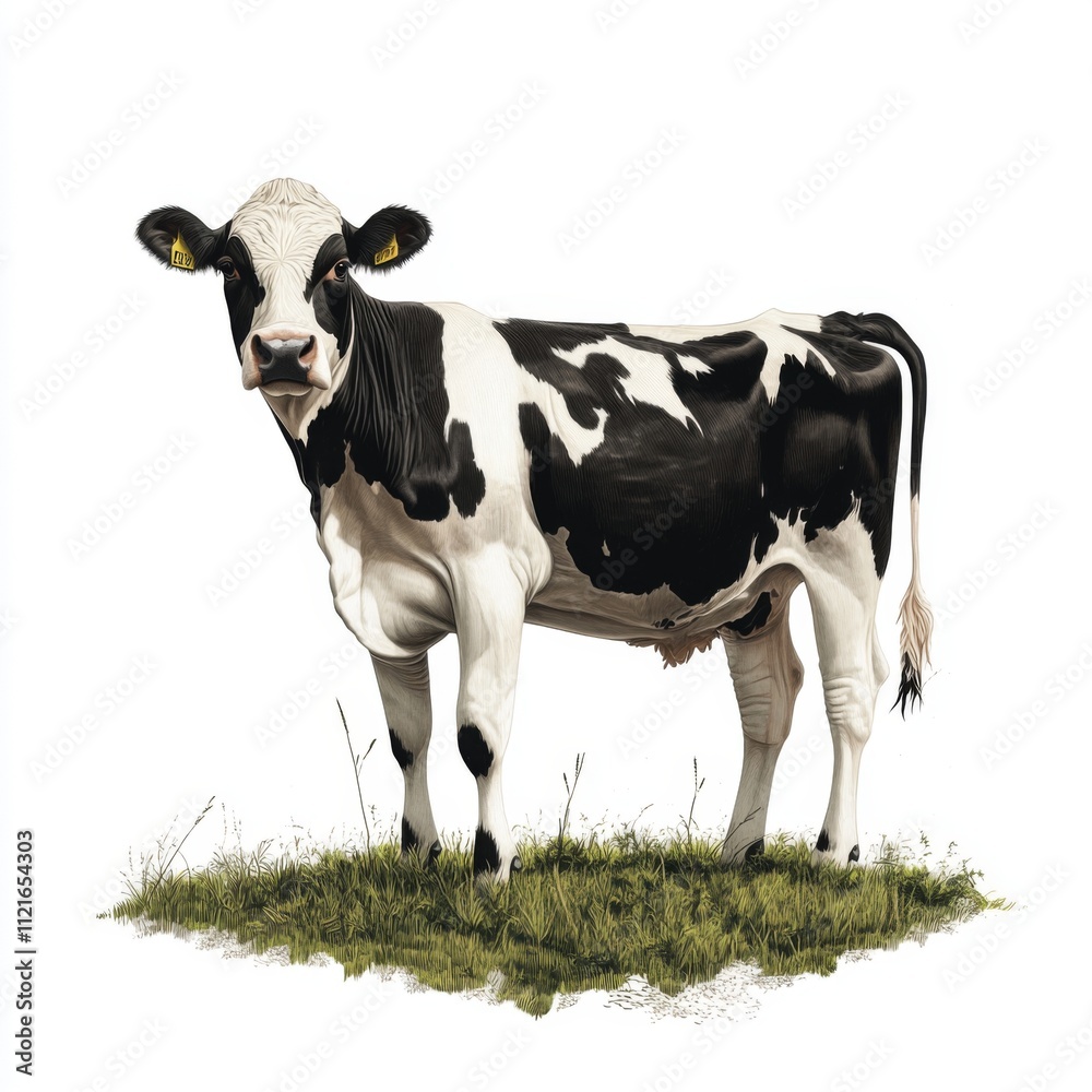 Dairy Cow Black and White Farm Animal Grassland Agriculture Rural Scene Dairy Cow Black and White Farm Animal Grassland Agriculture Rural Scene