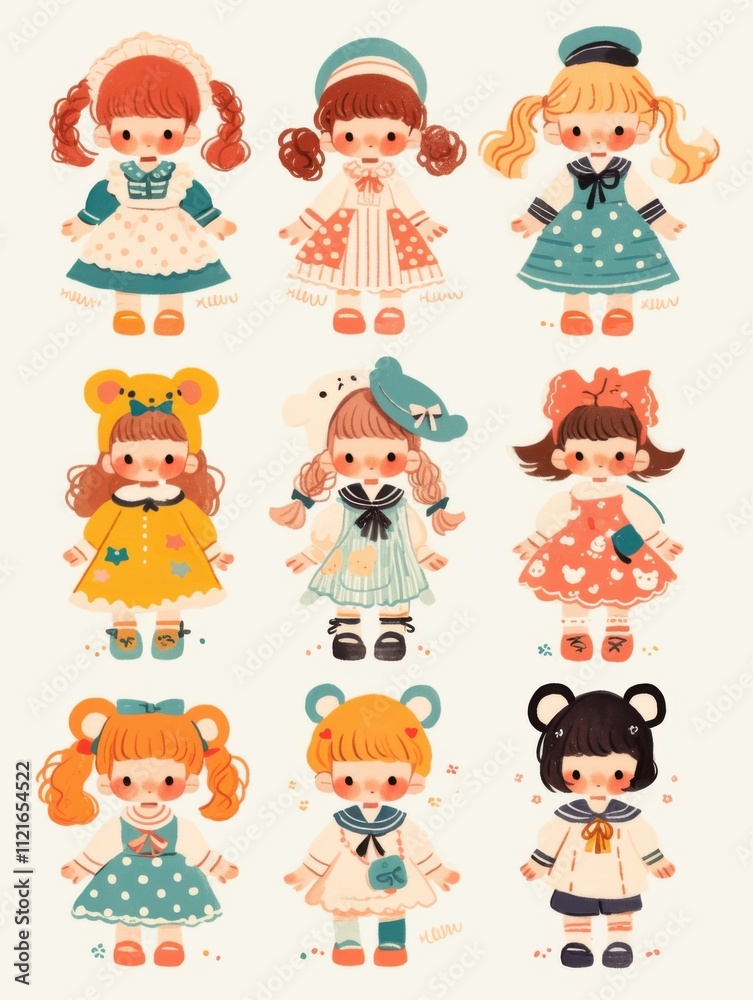 Pastel Flat Style Cartoon Animal Doll Stickers: Simple and Cute Designs Pastel Flat Style Cartoon Animal Doll Stickers: Simple and Cute Designs
