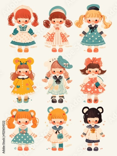 Pastel Flat Style Cartoon Animal Doll Stickers: Simple and Cute Designs